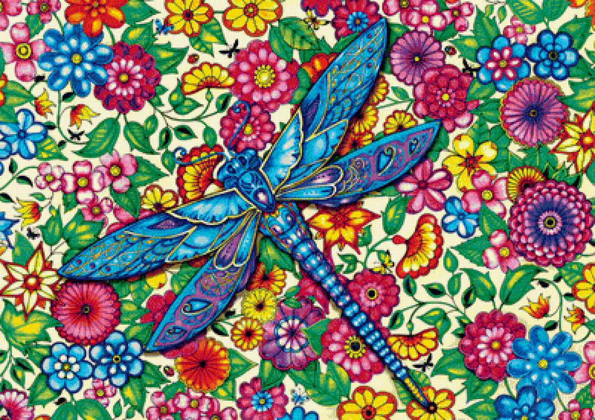 цветы - цветы, стрекоза - предпросмотр