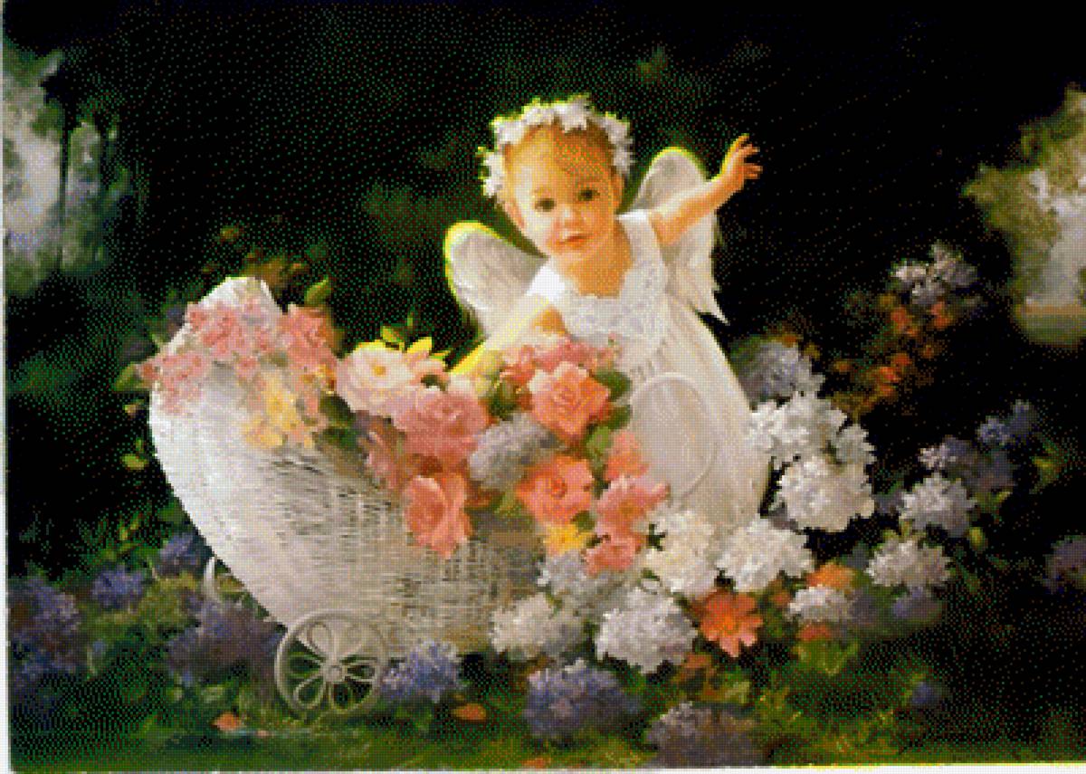 angel bebe con flores - предпросмотр