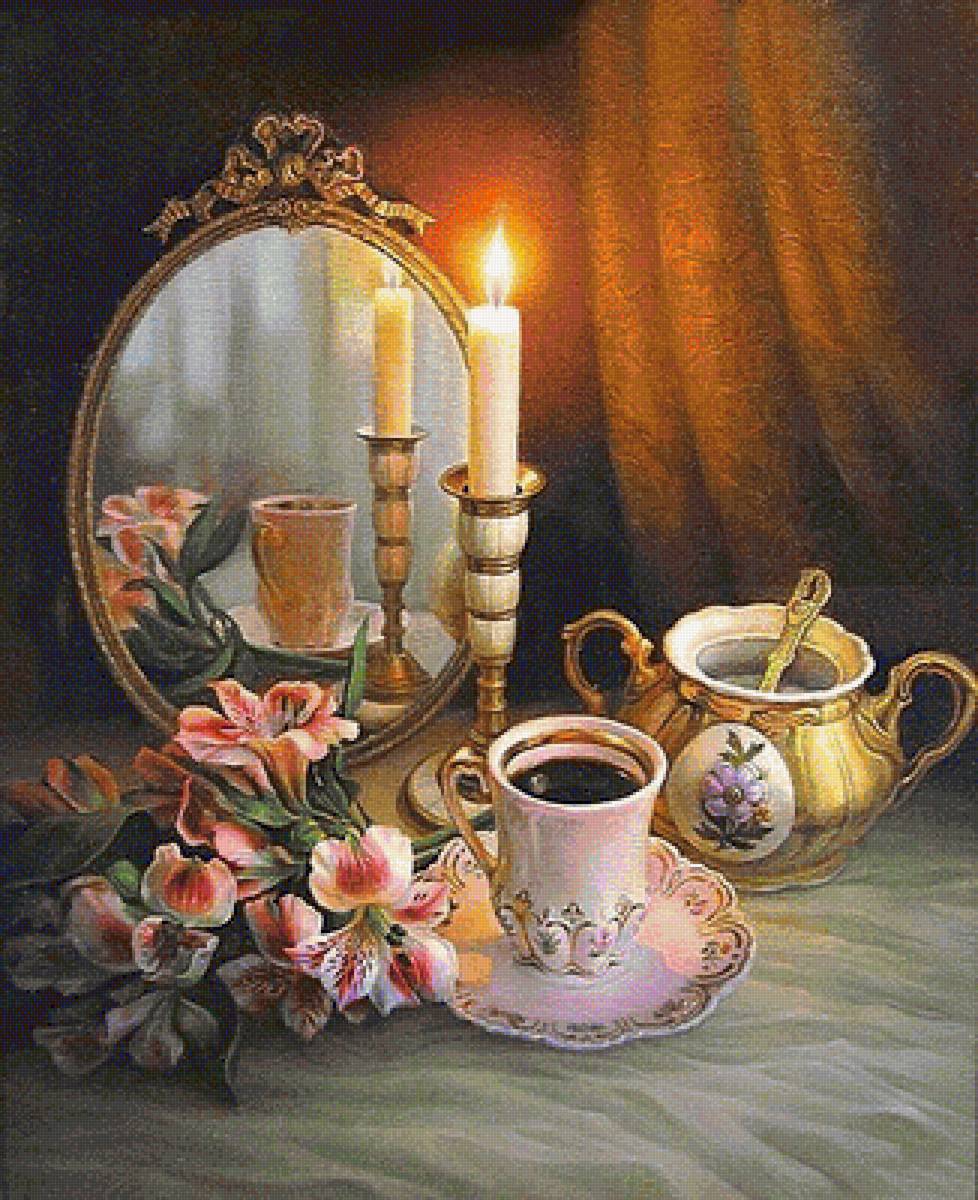 204 - цветок, чашка, свеча - предпросмотр