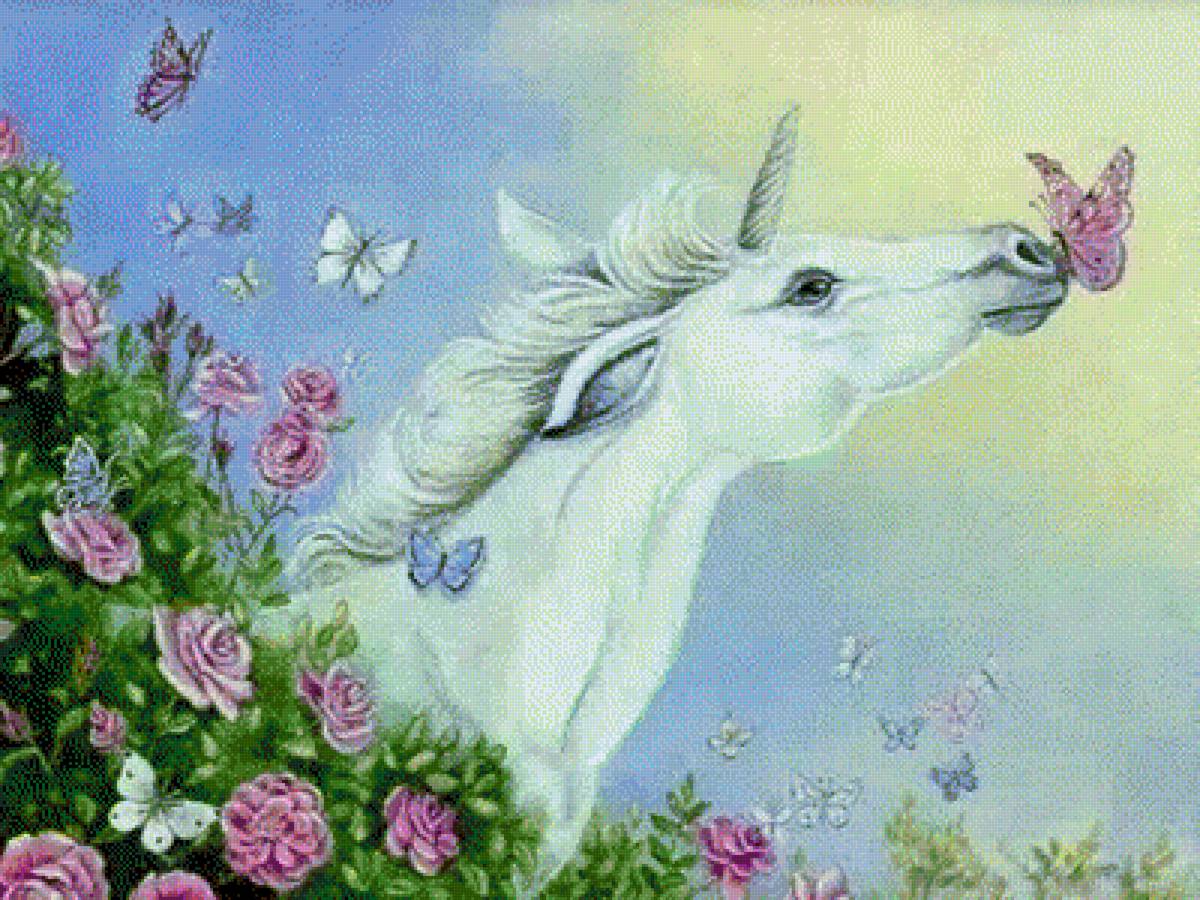 Рождение лошадки. Единорог. Весенний Единорог. Лошадь в цветах. Единорог в цветах.