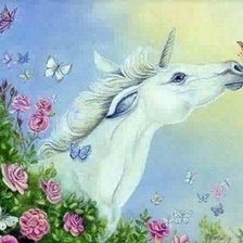 Оригинал схемы вышивки «unicornio con rosas y mariposas» (№1348577)