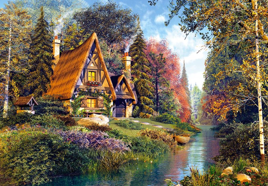 Домик на берегу - река, дом - оригинал