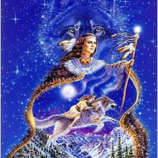 dama y lobo en la nieve