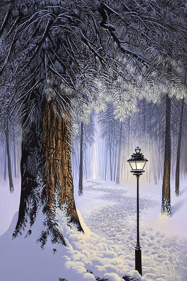 Свет,ведущий домой - зима, лес, фонарь, снег, ночь, рассвет, пейзаж - оригинал