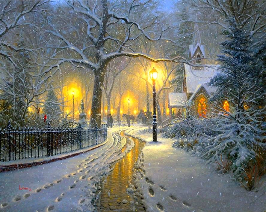 зимняя дорожка - пейзаж, снег, картина, зима - оригинал