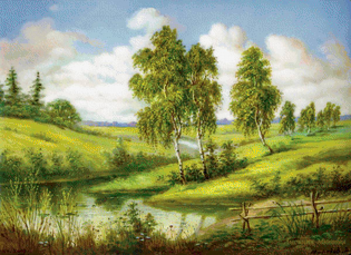 пейзаж - природа, березы, луг - предпросмотр