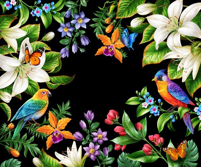 Тропические птицы - птицы, цветы - оригинал