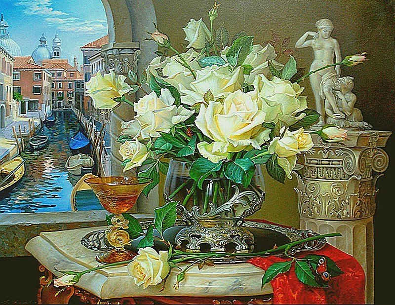 розы - цветы, ваза - оригинал