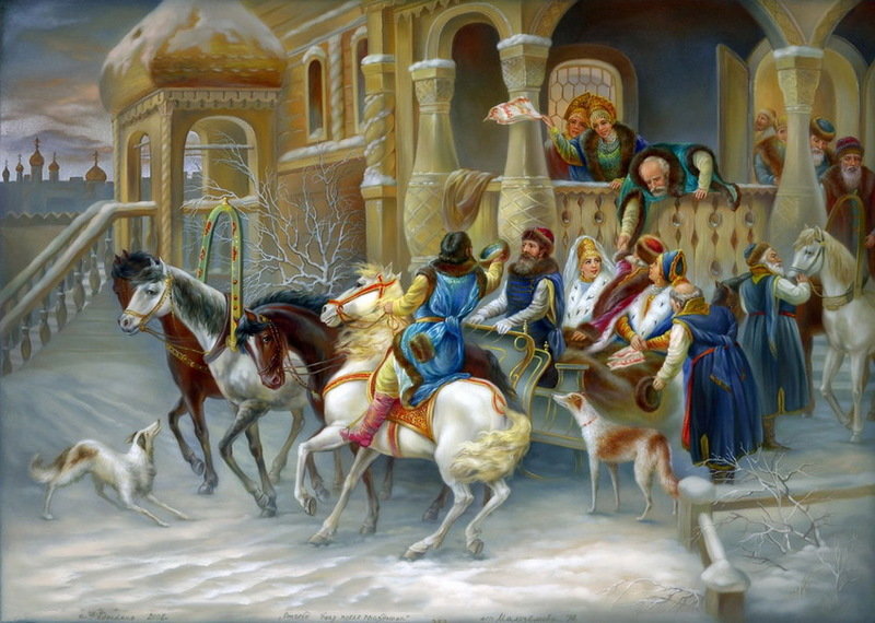 Проводы гостей - царская русь, миниатюры - оригинал