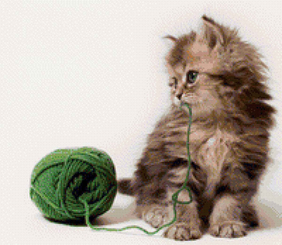 Котик с клубком - детям, котик, нитки, кот, клубок, кошки - предпросмотр