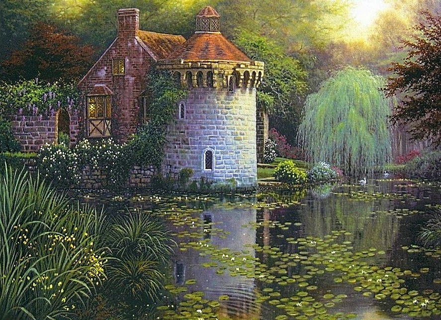 старый замок(scotney castle для анна945) - сад, замок, пейзаж, лето, парк, озеро - оригинал