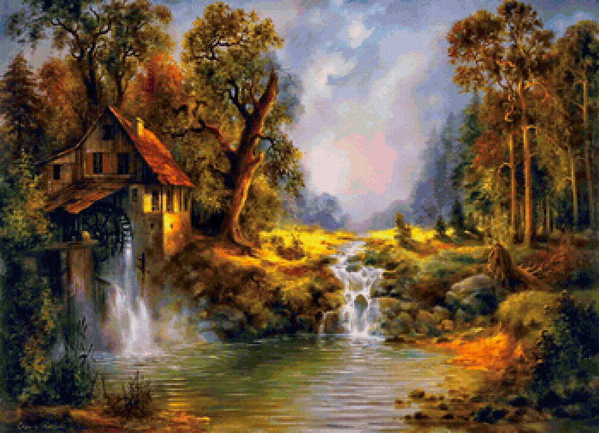 Старая мельница - осень, мельница, пейзаж - предпросмотр