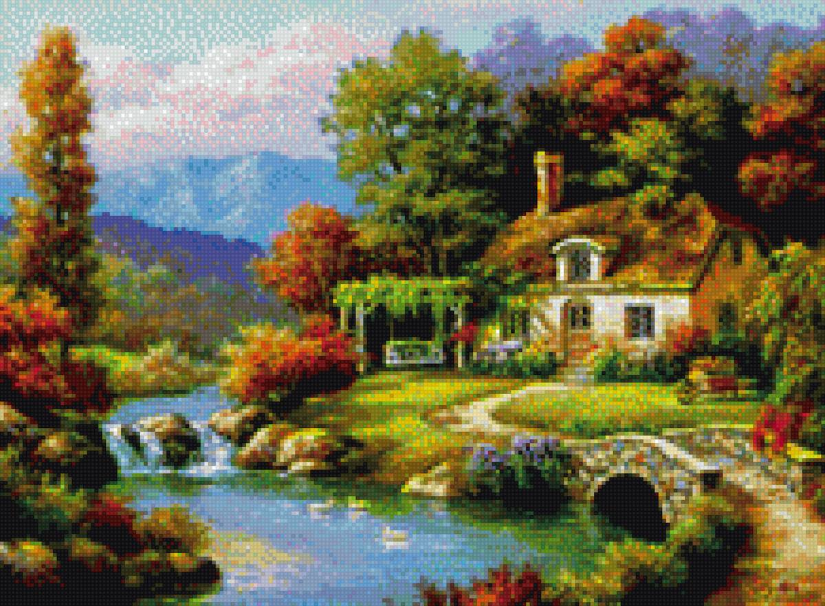 Дом у реки - природа, пейзаж, река, лес - предпросмотр