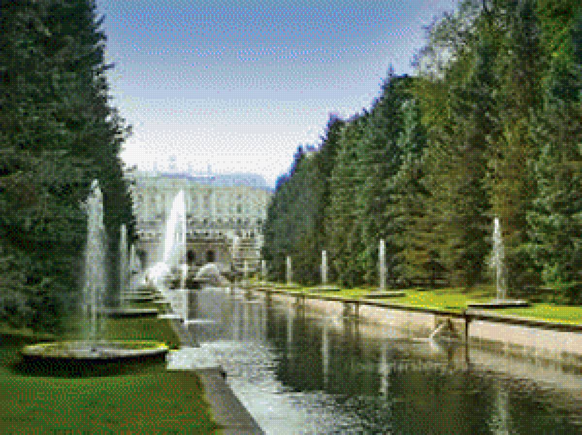 фонтан перед дворцом - каскады воды, дворец, фонтан - предпросмотр