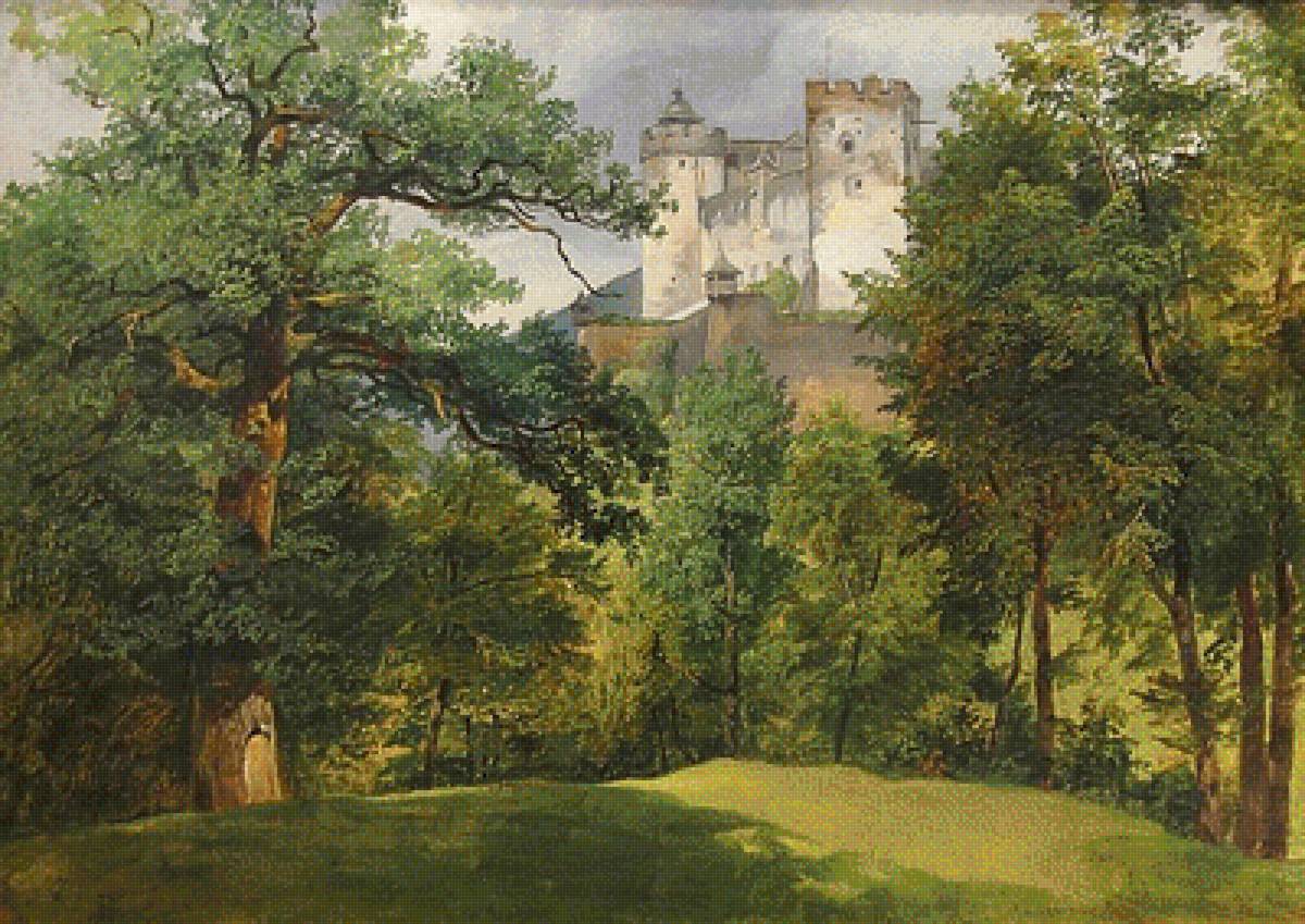Худ. Фридрих Август Маттиас Гауэрманн. Пейзаж со старым замком. - пейзаж, замое, живопись. - предпросмотр