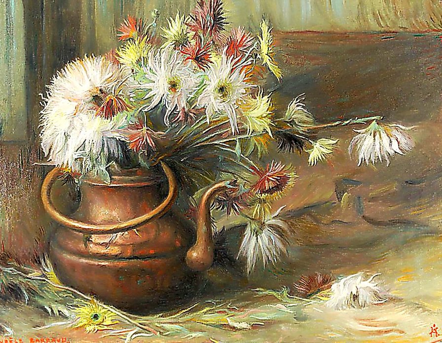 Худ.Barraud, Aurele-Rene. Натюрморт с цветами и чайником. - живопись., цветы, чайник, натюрморт - оригинал
