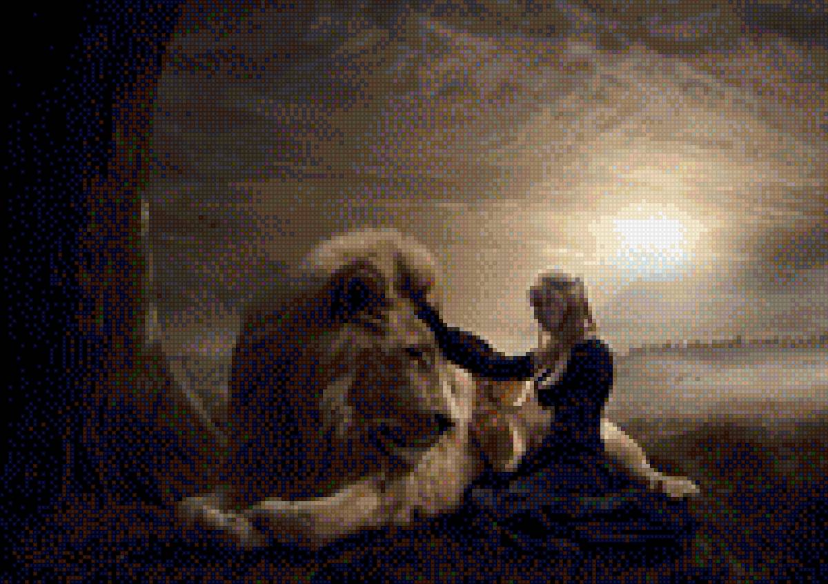 Лев с девушкой - лев девушка дерево - предпросмотр