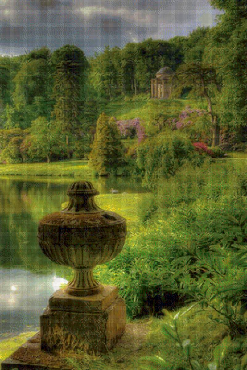 Пейзаж - пейзаж, дом, вода, цветы - предпросмотр