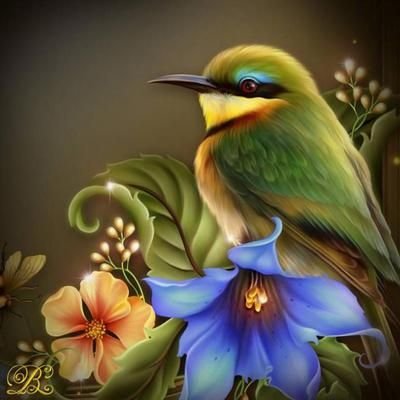 kvety,vták - оригинал