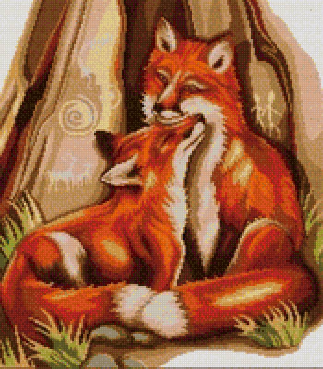 лисы у дерева - лисы, нежность, семейство лис - предпросмотр