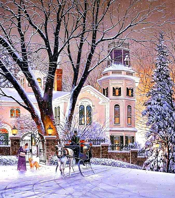 зимняя прогулка - зима, картина, живопись, снег - оригинал