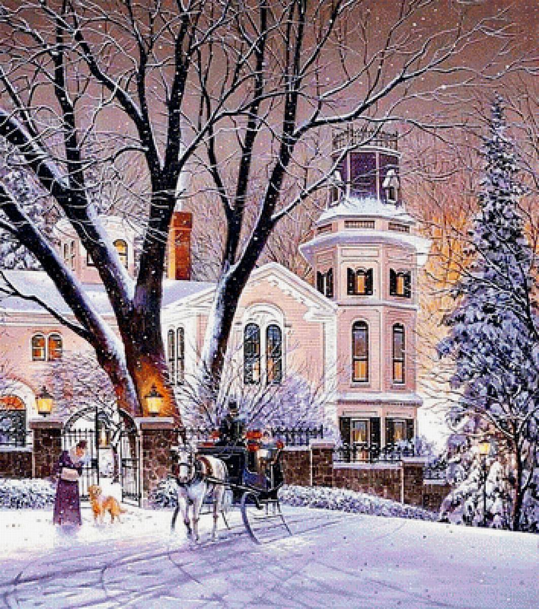 зимняя прогулка - зима, снег, картина, живопись - предпросмотр