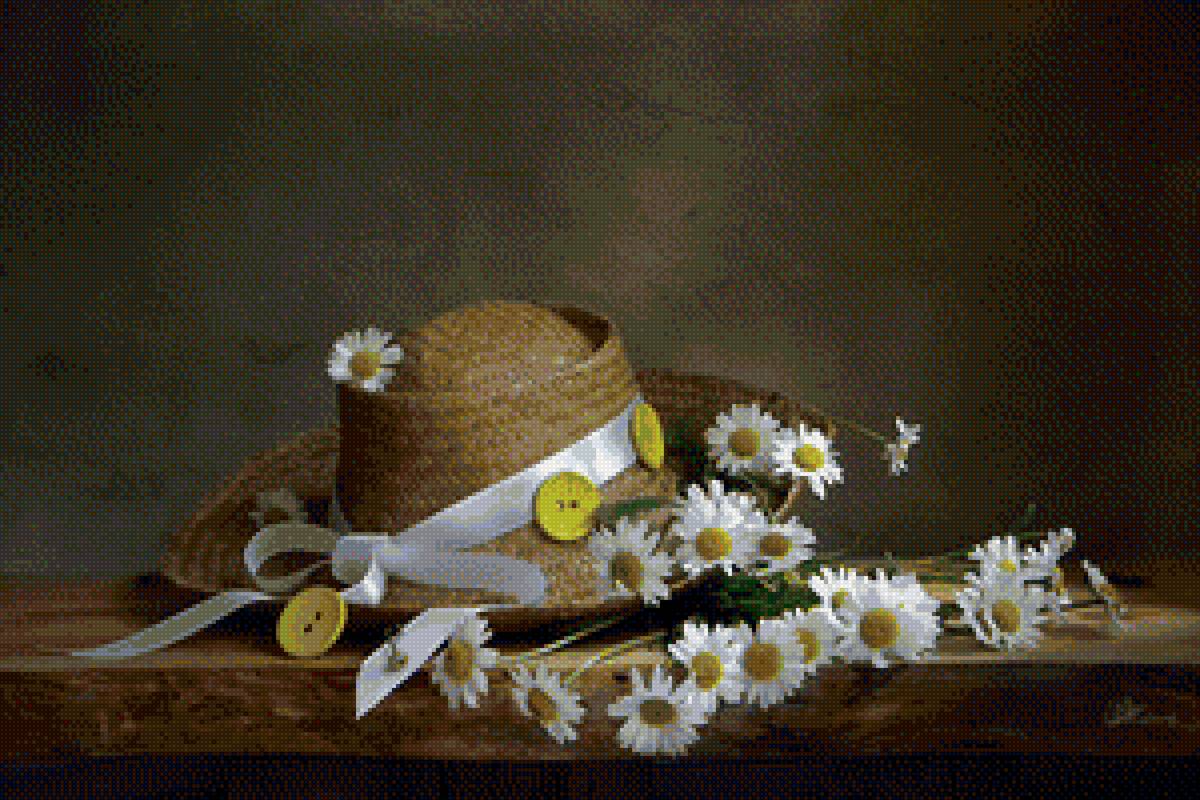 Шляпка и ромашки - шляпка, цветы, ромашки, полевые цветы, лето - предпросмотр