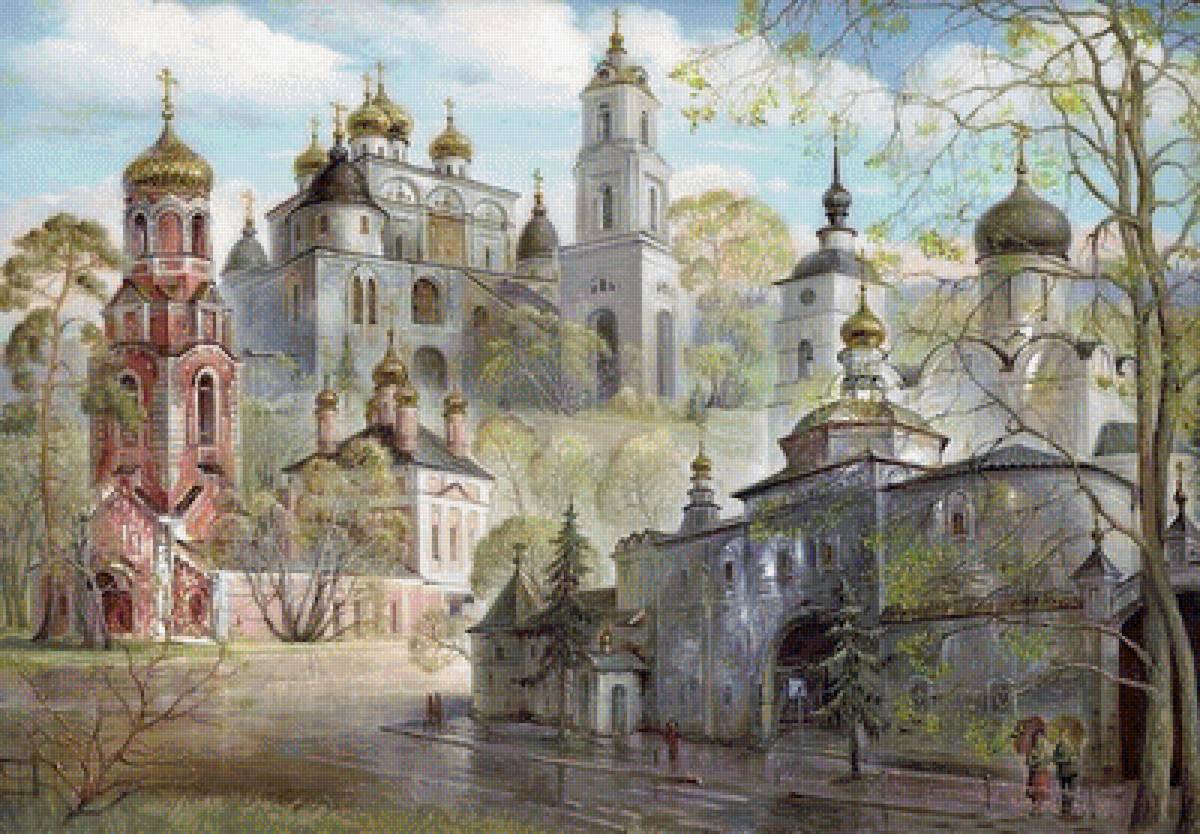 пейзаж с храмом - федоскинская роспись, пейзаж, храм - предпросмотр