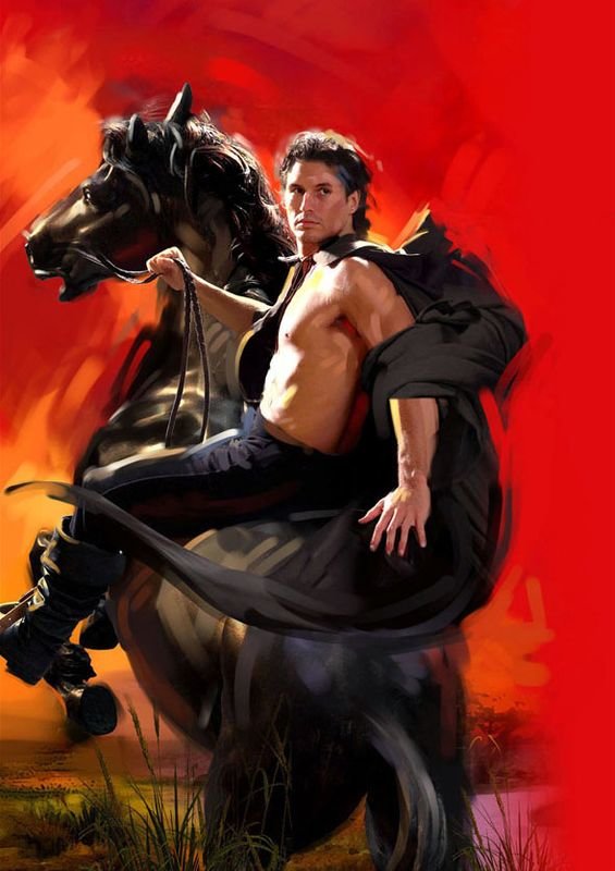 На коне - мужчина конь он - оригинал