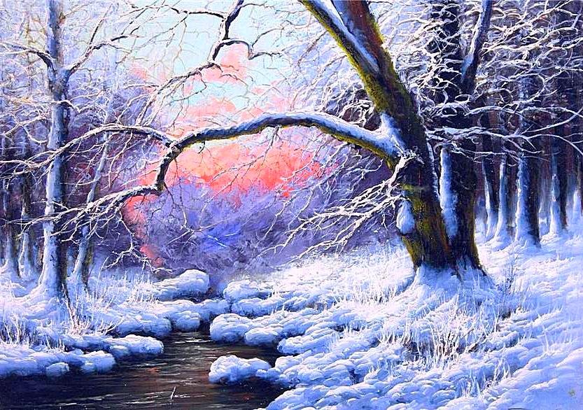 в зимнем лесу - картина, пейзаж, зима, природа.снег - оригинал