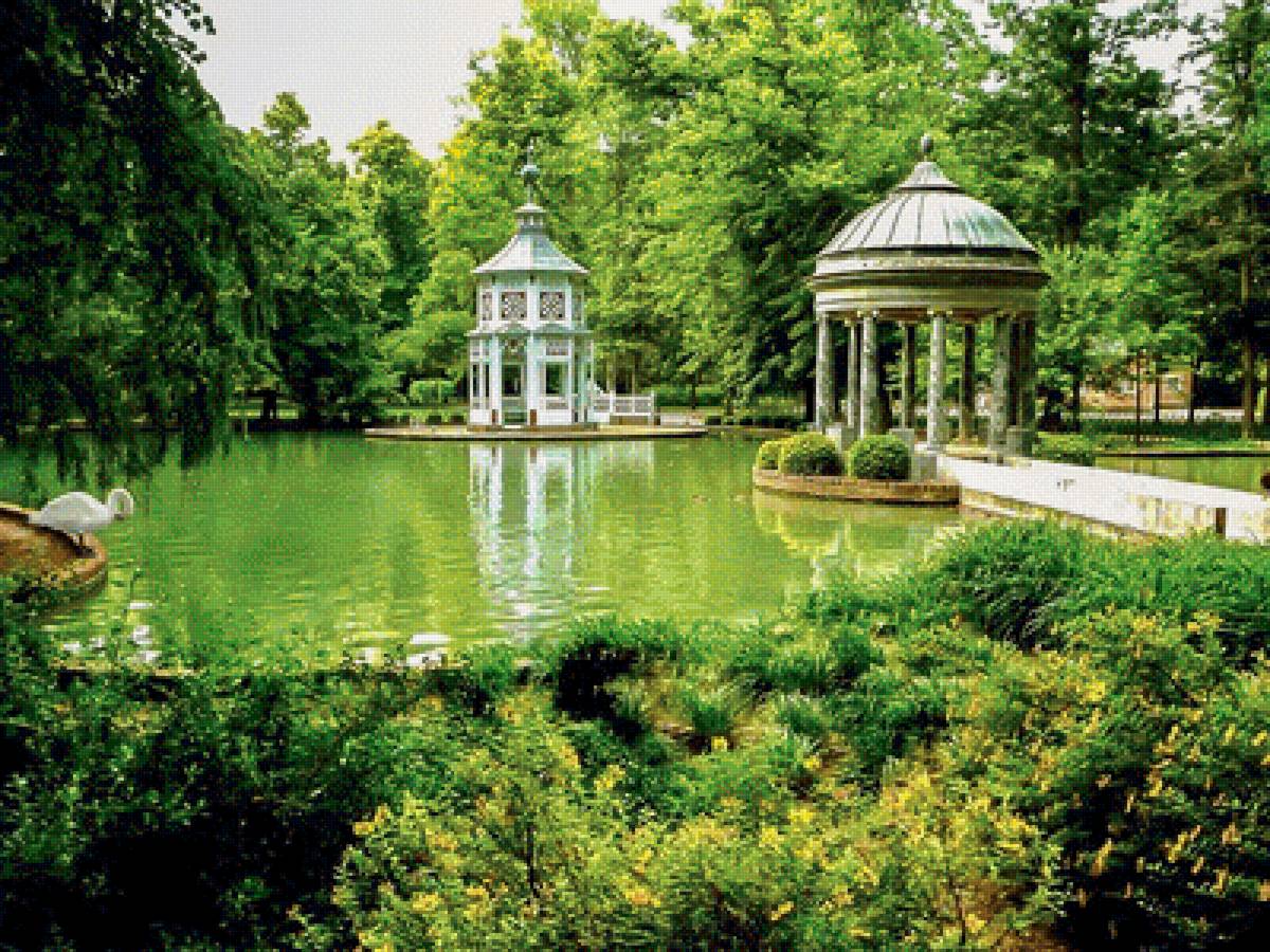 Беседка - вода, дом, цветы, пейзаж - предпросмотр