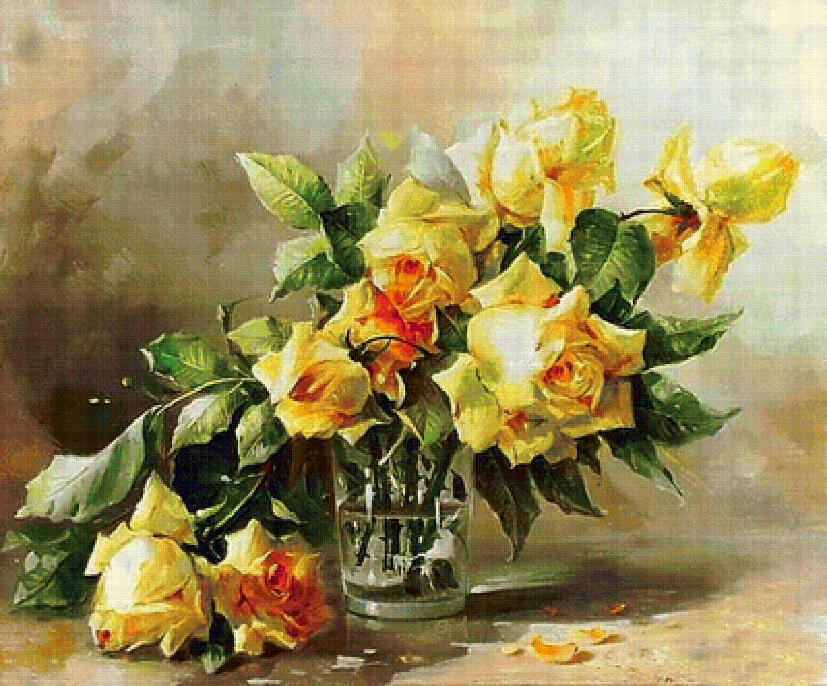 Желтые розы - желтые розы, розы, букет - предпросмотр