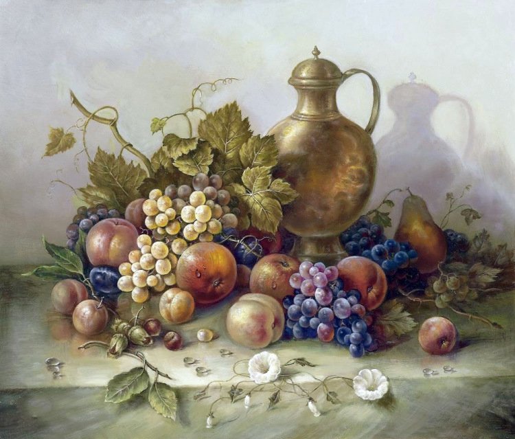 натюрморт с виноградом - ягоды, фрукты, натюрморт, виноград - оригинал
