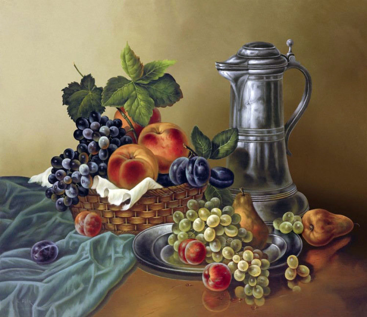 натюрморт с виноградом - ягоды, виноград, натюрморт, фрукты - оригинал