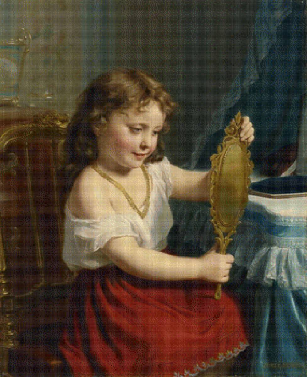 девочка с зеркальцем - картины известных художников, девочка - предпросмотр