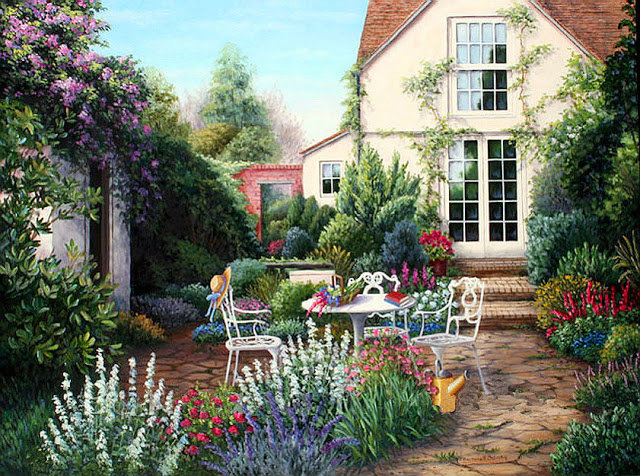 Дом в саду - сад, дом, цветы, усадьба - оригинал