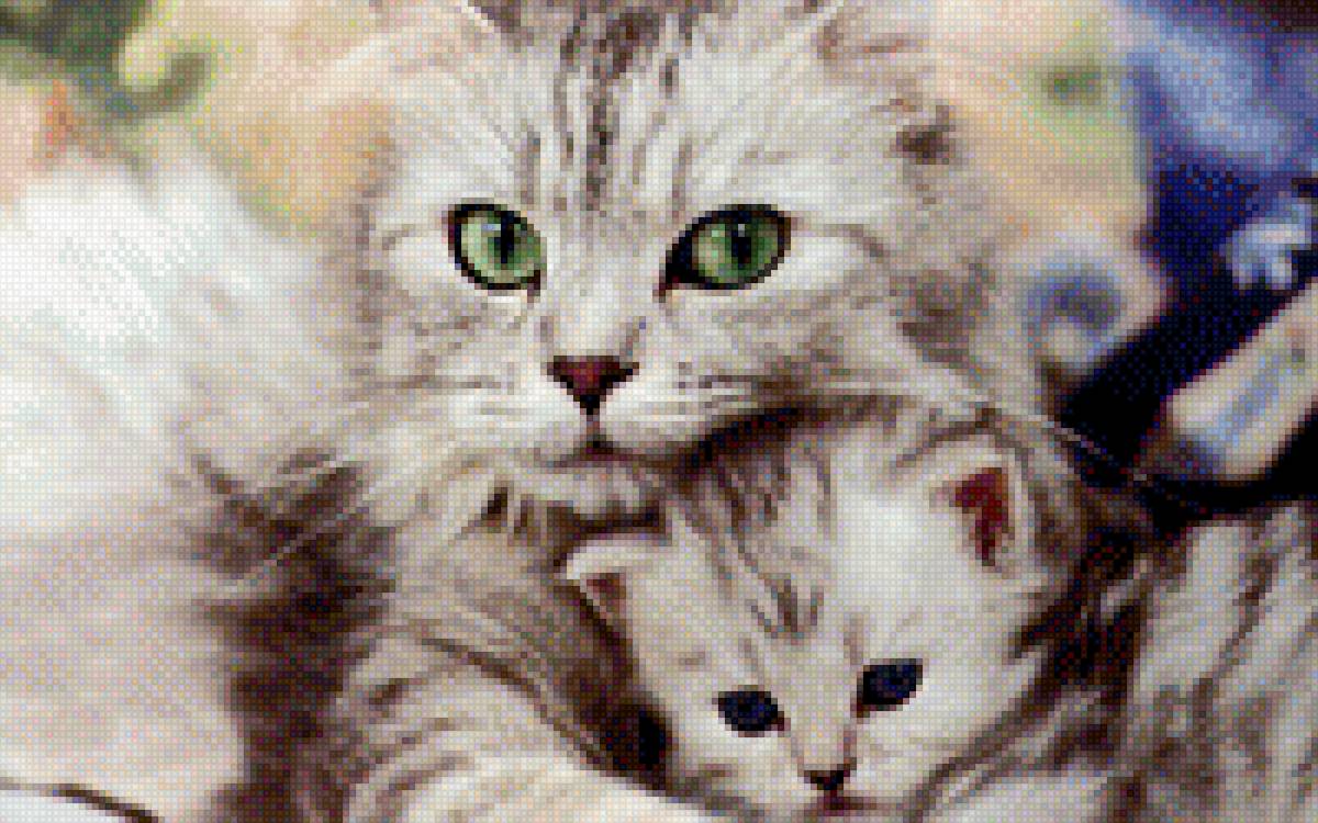 Кошка и котёнок - котята, кошка - предпросмотр