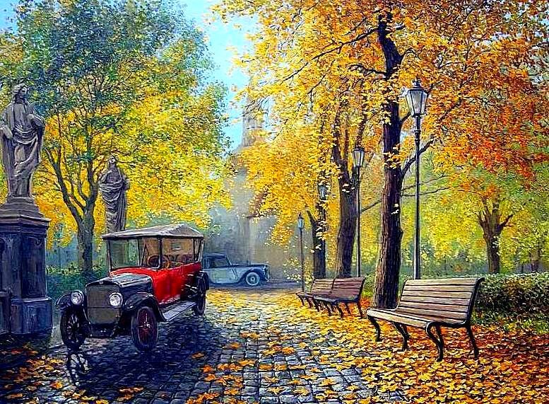 в осеннем парке - пейзаж, осень, парк, картина - оригинал