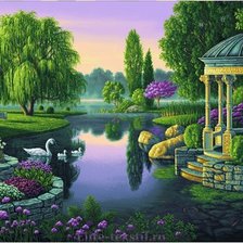 Схема вышивки «беседка у водоема»