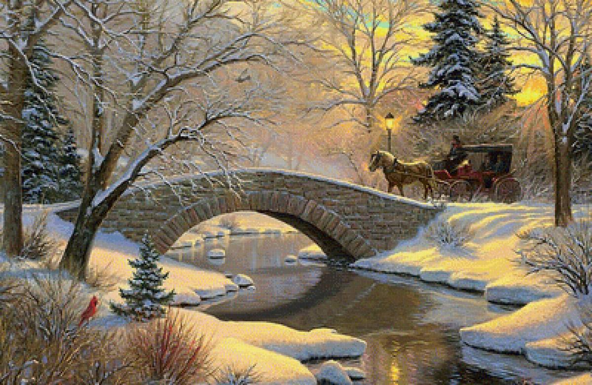 прогулка зимой - картина, зима, живопись - предпросмотр