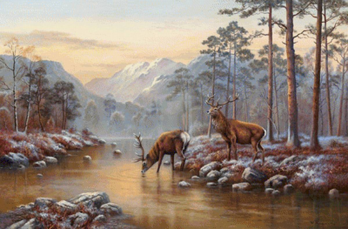 №1362916 - пейзаж, олени - предпросмотр