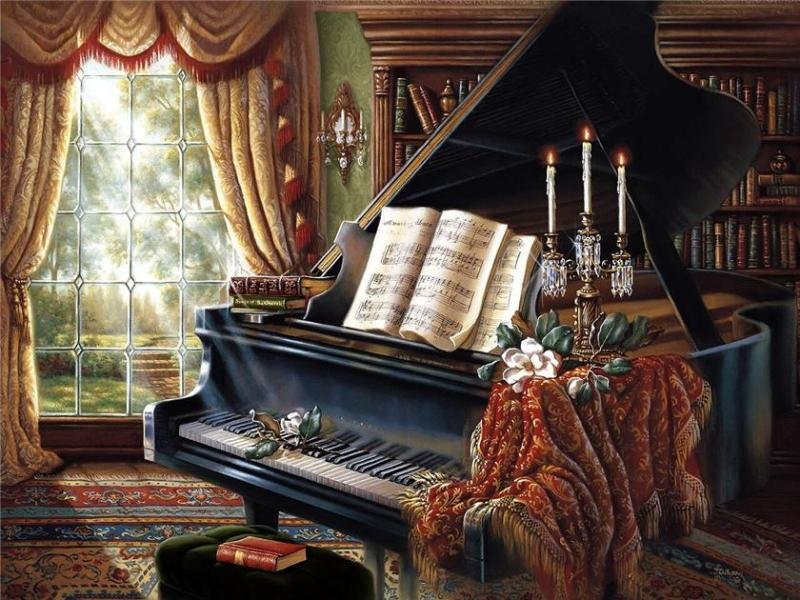 Музыкальный вечер - музыка, гостиная, дом, рояль - оригинал