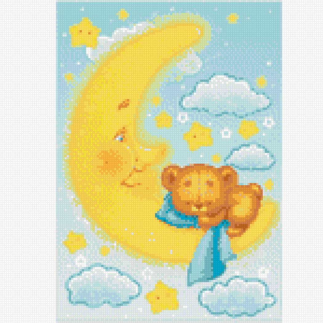 мишка на луне - спящий мишка, мишка, луна, звезды, детям - предпросмотр