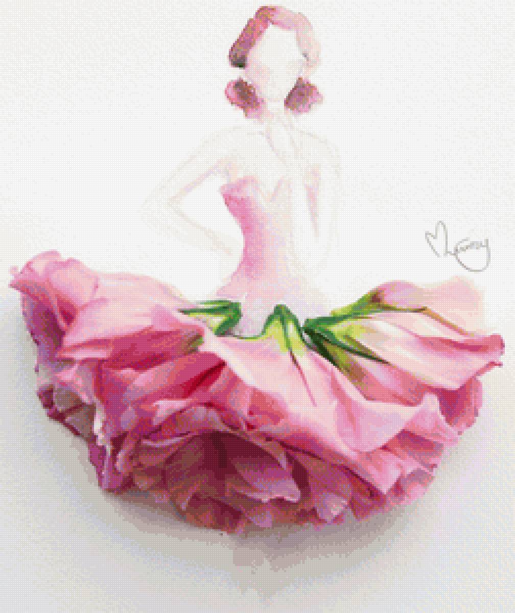 Девушка в платье из роз 2 - розы, букет, дама, бальное платье - предпросмотр