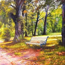 скамейка в осенней аллее