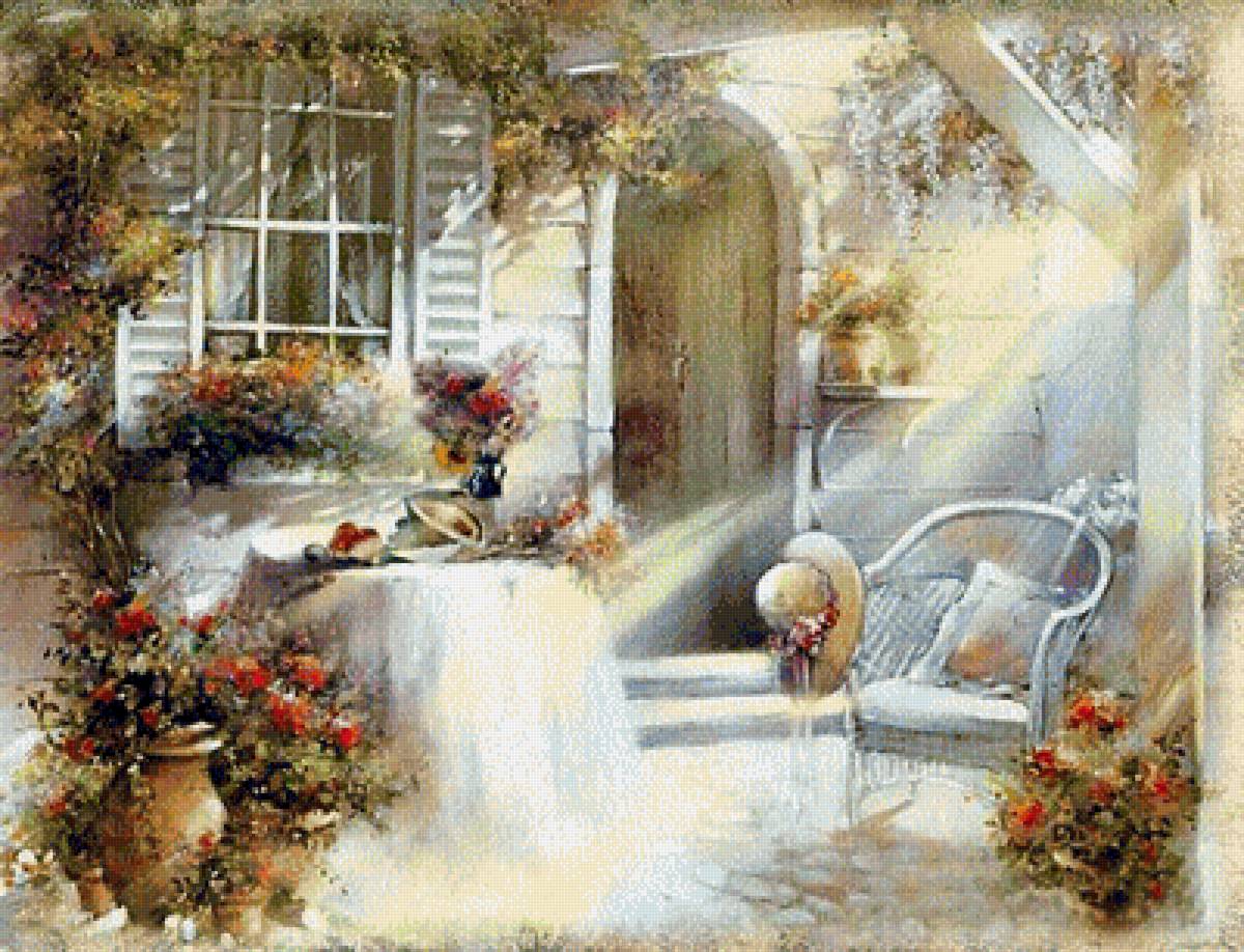 акварель- В солнечном свете - дом, пейзаж, природа, лето - предпросмотр