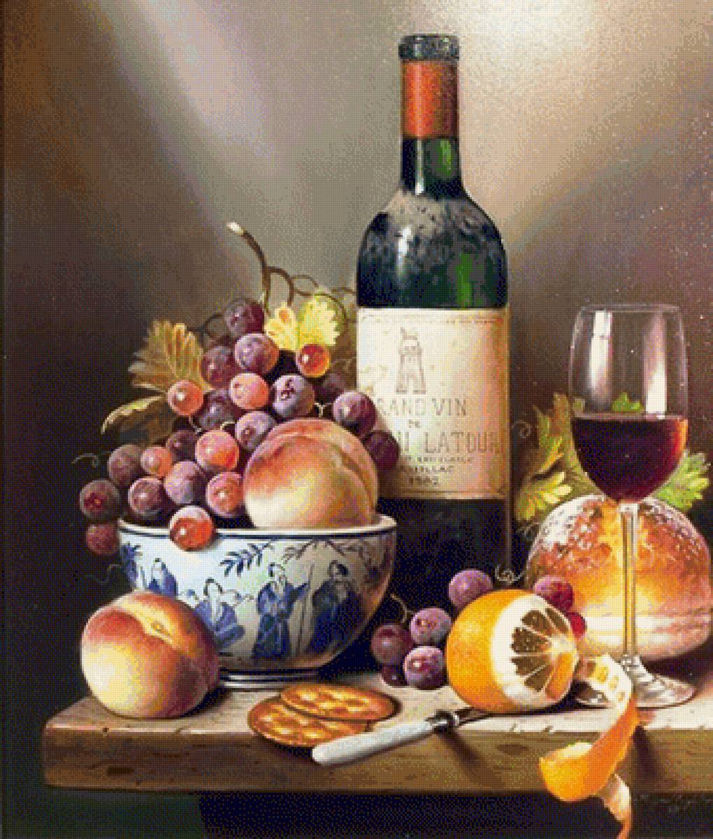 Серия "На кухню" - натбрморт, вино, виноград, фрукты, бокал - предпросмотр