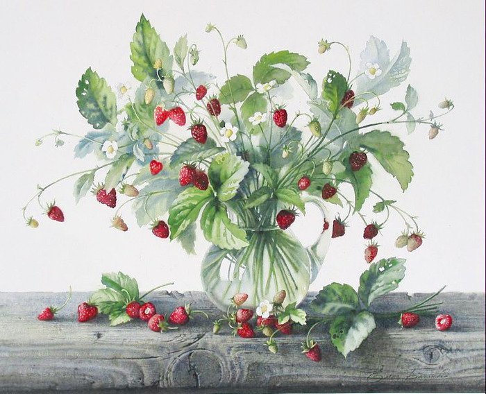 Ранняя земляника - земляника, кувшин, натюрморт - оригинал