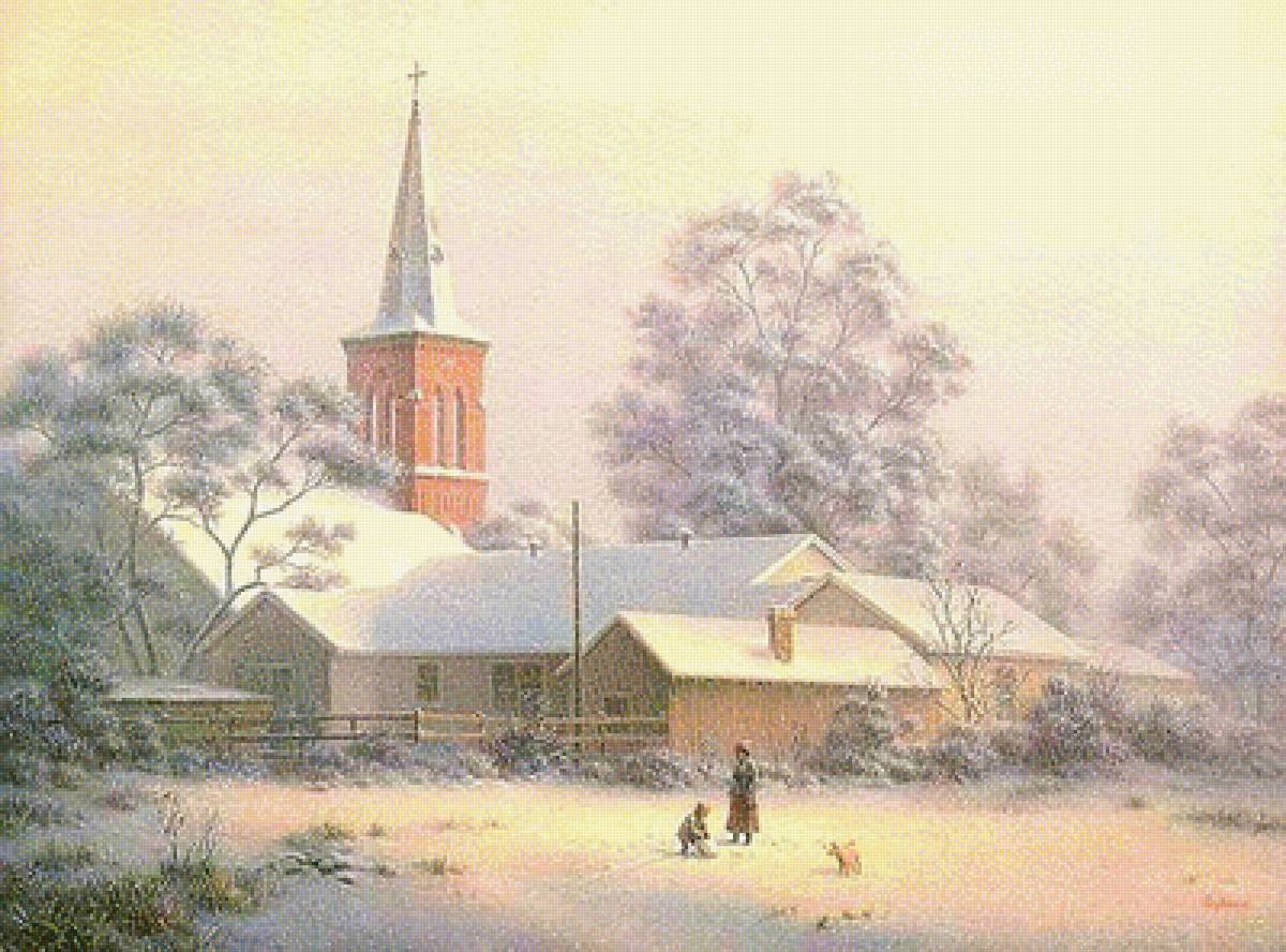 морозное утро - картина, зима, природа, снег - предпросмотр