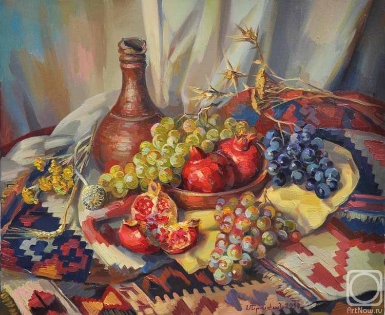 натюрморт - виноград, кувшин, фрукты, осень, гранат - оригинал